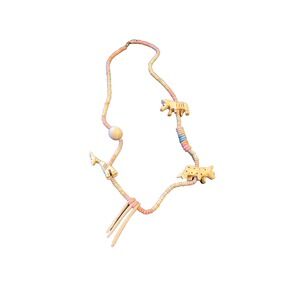 Vintage 80s Wood African Animal Fashion Necklace 26" Giraffe Hyena Zebra